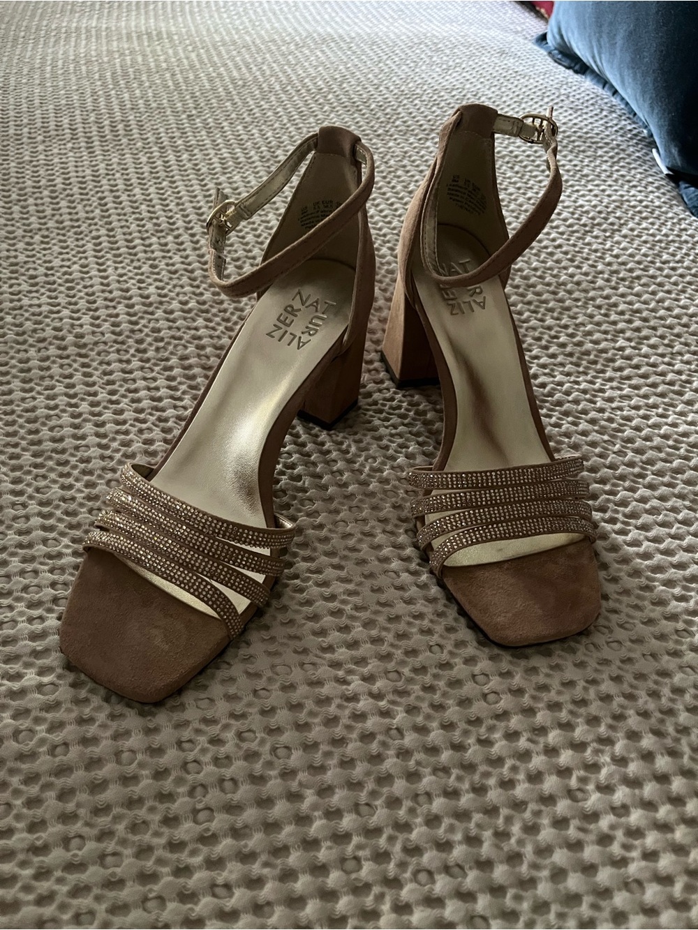Naturalizer Tan Suede Block Heel Sandals with Ankle Strap